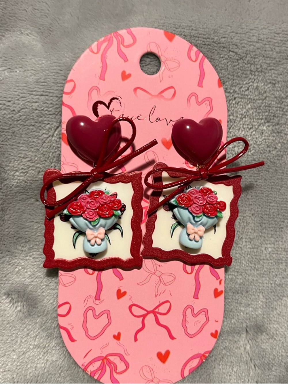Red Heart Bouquet Drop Earrings